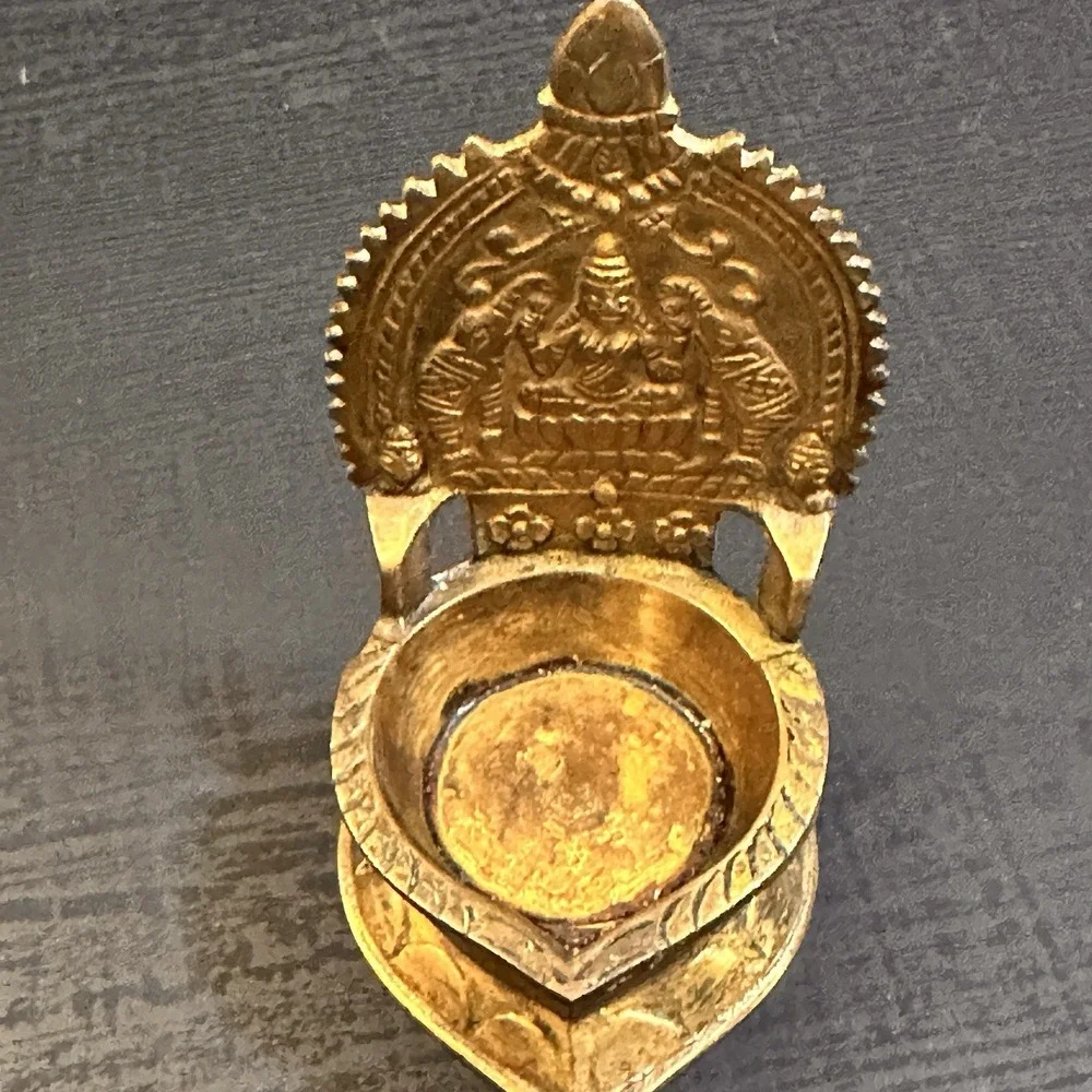 Vintage Brass Kamatchi Amman Vilakku, Gajalakshmi Oil Lamp, Diya, Petina, Marked